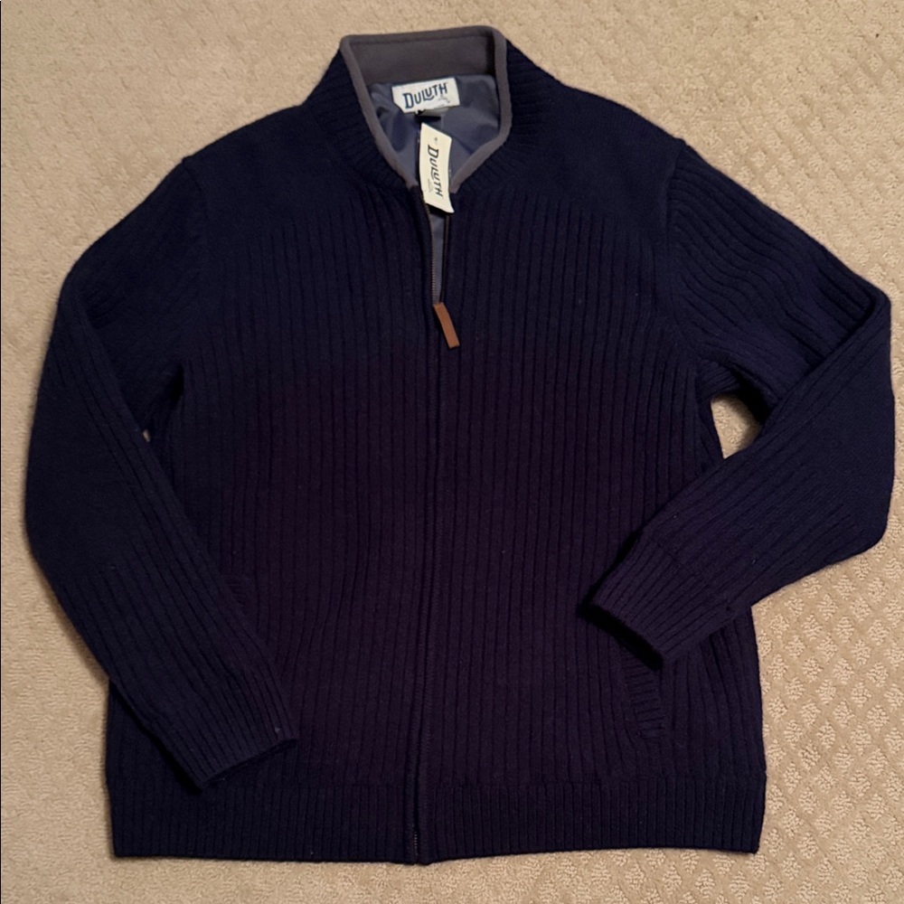 Men's Navy Shetland Wool Windproof Zip Sweater (Duluth)